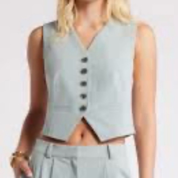 Open Edit Jackets & Blazers - Open Edit Structured Vest Seafoam green 5 Button Women L Office Career Workwear